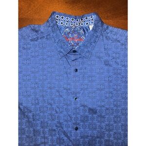 Robert Graham Shirt Mens 2XL Classic Fit Blue Floral Paisley Designer Party